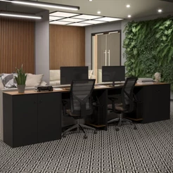 Conjunto de Escritório 4 Peças Smart Office 2 Mesas e 2 Aparador Buffet