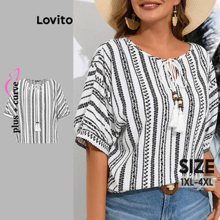 Lovito Blusa Plus Size Curve Boho Listrada Amarrada na Frente para Mulheres LBL17757 em Oferta na Shopee