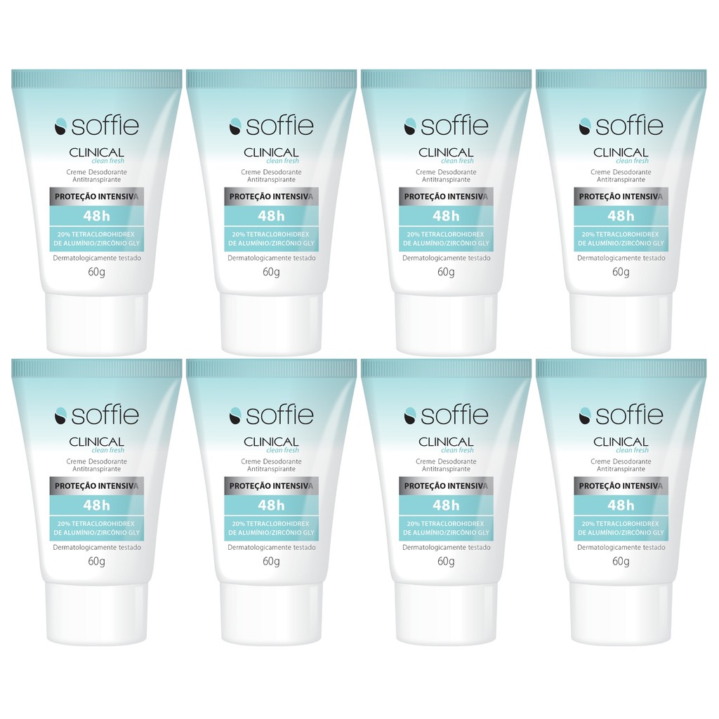 Kit Com 8 Desodorantes Antitranspirantes - Soffie Clinical Clean Fresh 48h