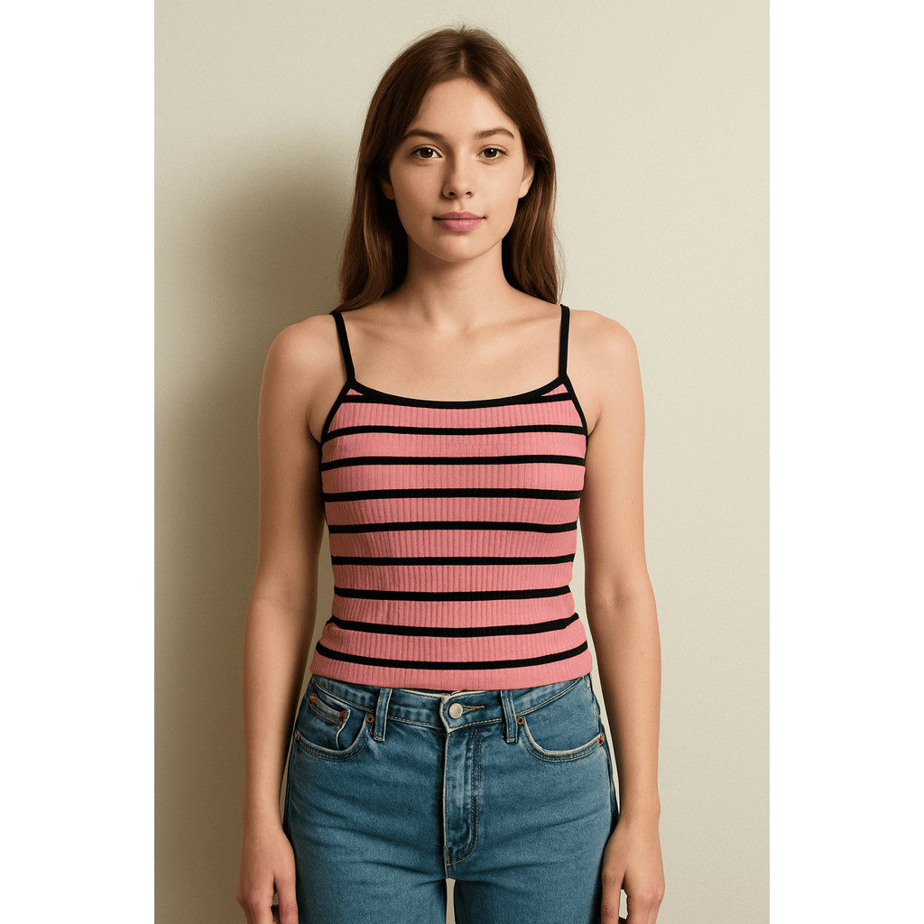Blusa feminina listrada canelada alça regata elegante
