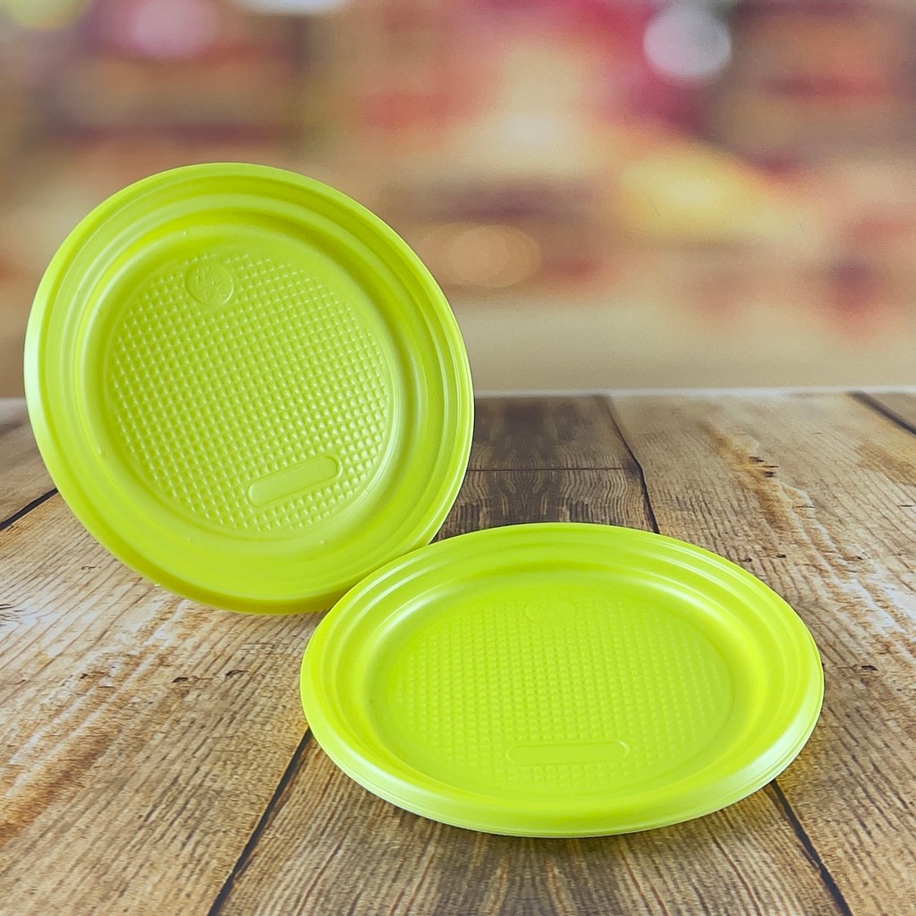 50 PRATOS SOBREMESA FESTA AMARELO NEON 15cm (PLASTIK) em Oferta na Shopee