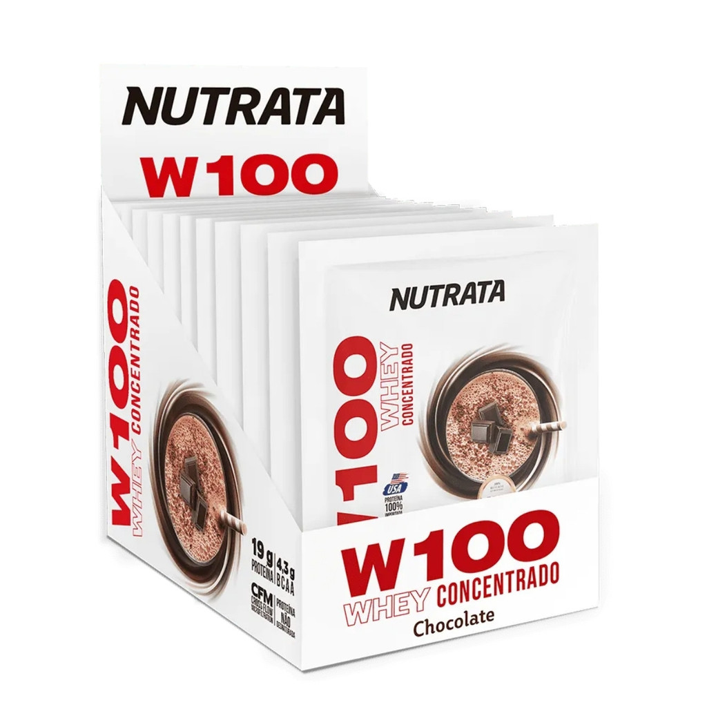 Whey Protein W100 Caixa Com 12 Unidades De 30g Nutrata Chocolate em Oferta na Shopee