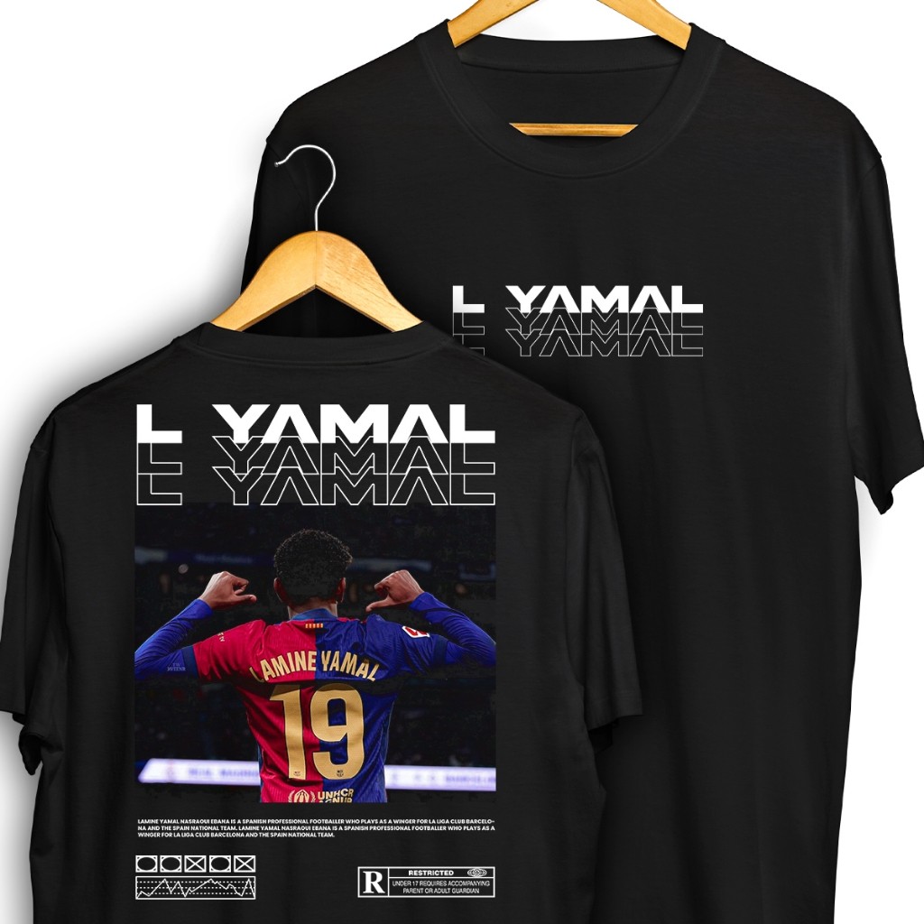 Camiseta Lamine Yamal 19 Frente e Verso Streetwear Blusa Camisa Futebol 100% Algodão Envio Imediato