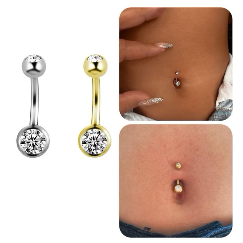 Feeling 316L Piercing de Umbigo com 2 Pedras cristal de Aço Cirúrgico Haste de 10mm - 1 peça