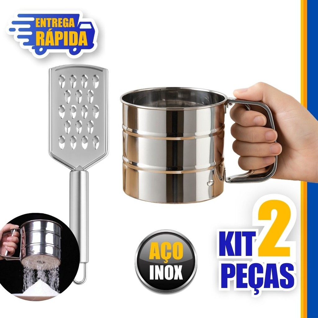 2 Unid 1 Polvilhador Peneira Inox com Gatilho e 1 Ralador Fino Inox  para tapioca em Oferta na Shopee