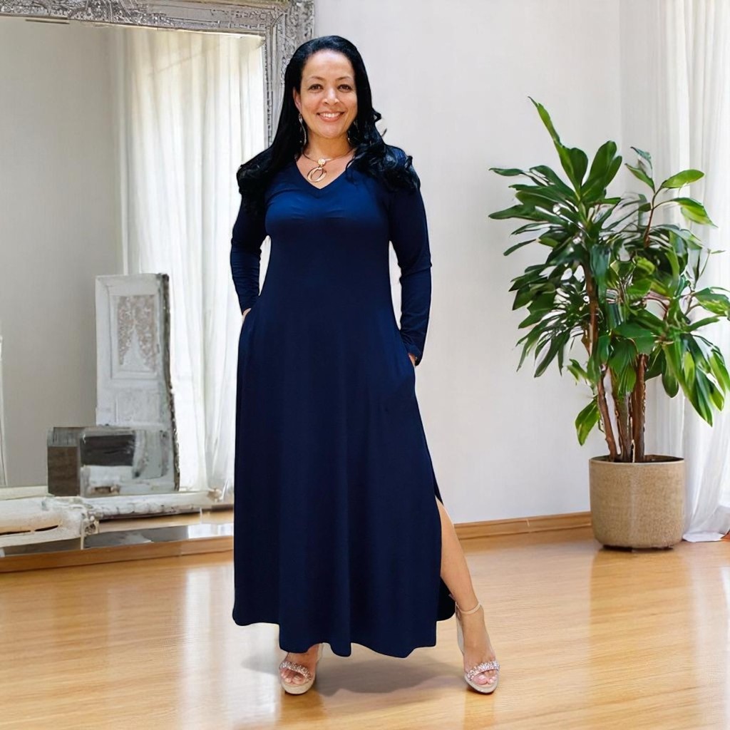 Lançamento Plus Size Vestido Longo Manga Longa Fenda Frontal Viscolycra Conforto