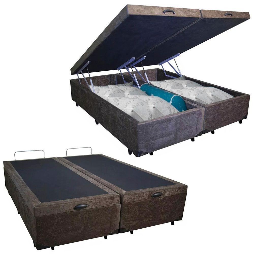 Cama Box Baú Casal Bipartido Suede Sereneprime tonalidade principal Marrom 138x188x44