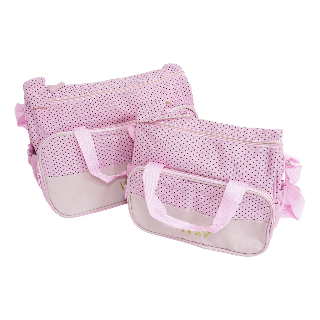 Kit Bolsa Média Maternidade Com Trocador 5 Peças Bebê Rosa