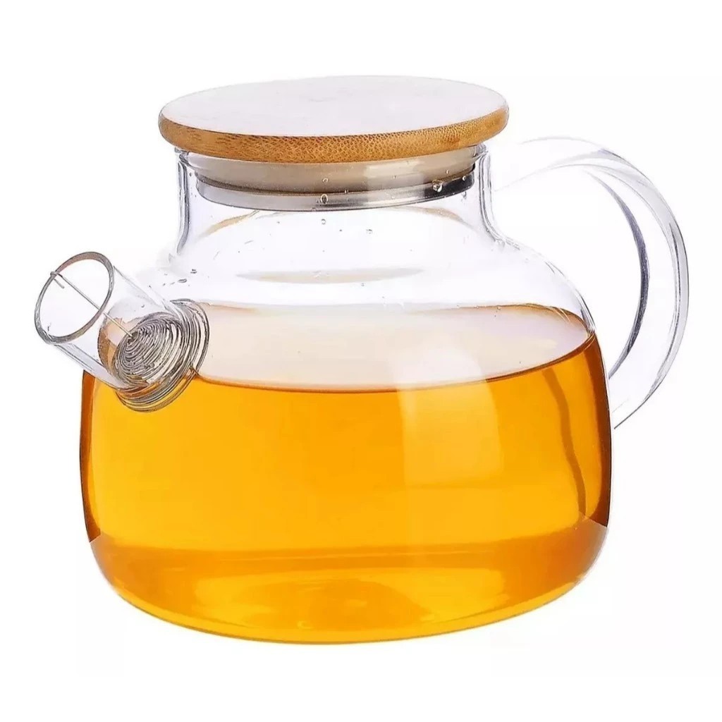 Chaleira De Vidro Tampa De Bambu 1l Resistente A Calor Bule