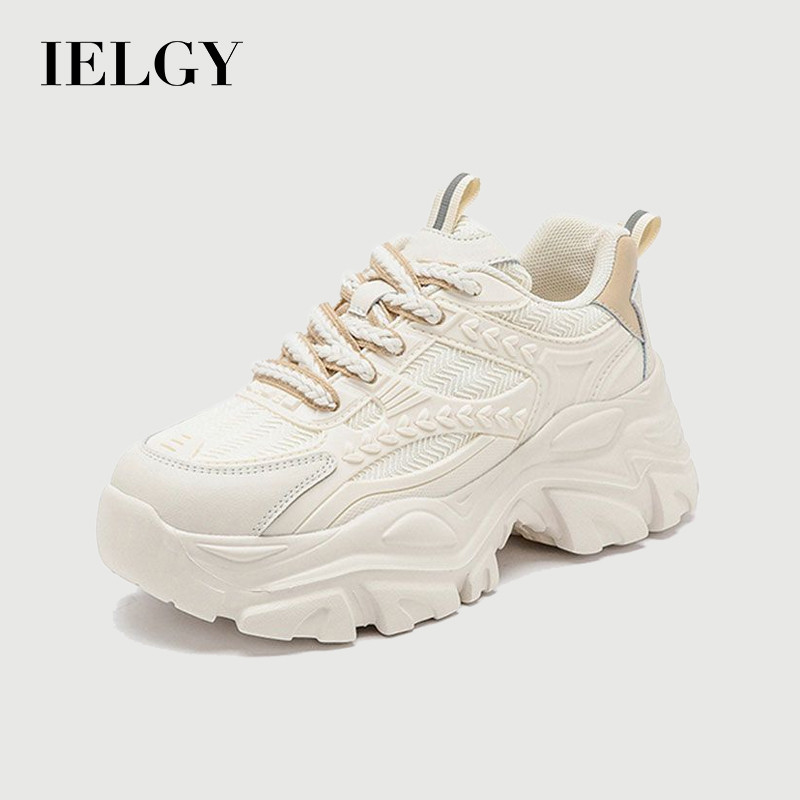 IELGY Daddy Shoes Feminino Novo Verão Versátil Pé Aprimoramento Tênis Branco