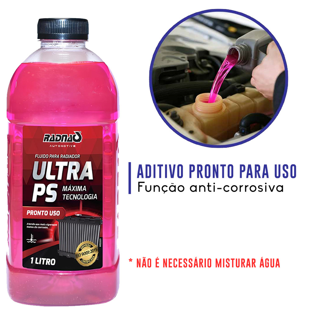 Aditivo Fluido Radiador 1L Ultra PS Radnaq Rosa Pronto para Uso