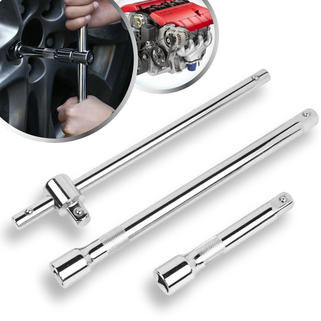 Jogo Soquete Extensão Junta Universal Cabo Força T 1/2 Pol Alongador Encaixe Canhão Pito Cachimbo Aço CRV Resistente