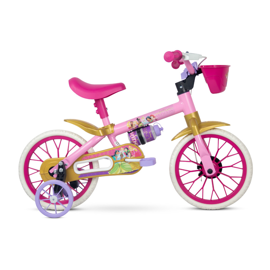 Bicicleta Infantil Aro 12 Nathor Menina Cor Rosa Princesas Disney