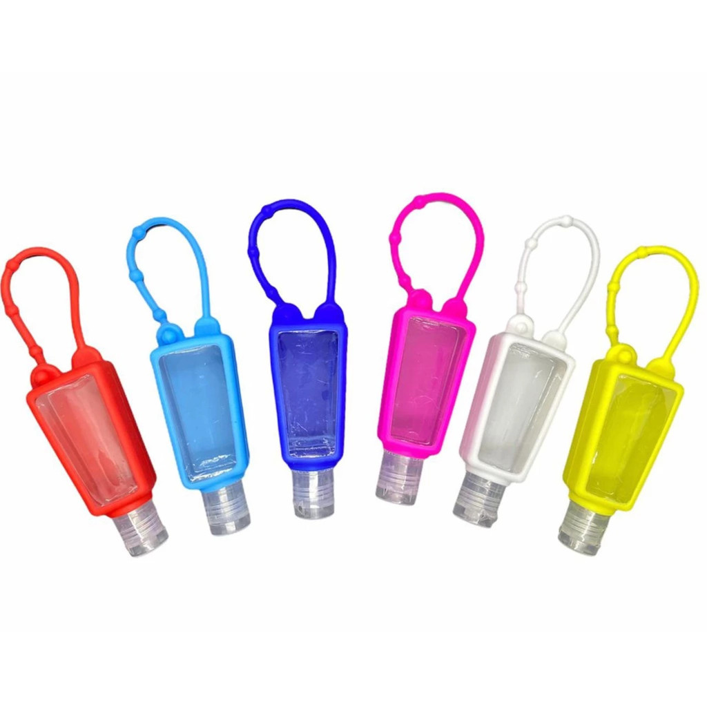 Frasco para Álcool Gel com Suporte de Silicone Bolsa e Mochila Viagem Colorido