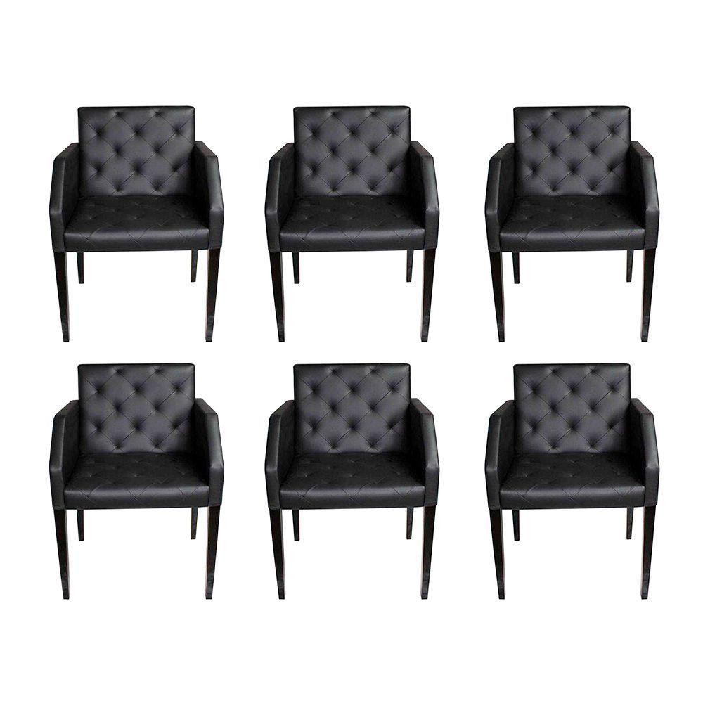 Kit 6 Poltronas Nina Retrô Estilo Capitonê Em Tecido Sintético - Preto - Cor: Preto