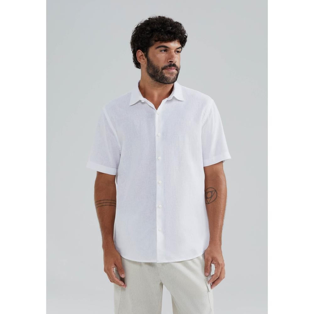 Camisa Masculina Manga Curta Slim Com Linho Hering