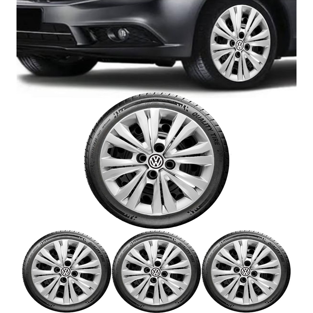 Kit Calota  Aro 15 Prata Vw Volkswagen Gol Bolinha G2 Gol Bola G3 G4 G5 G6 G7 + Emblema