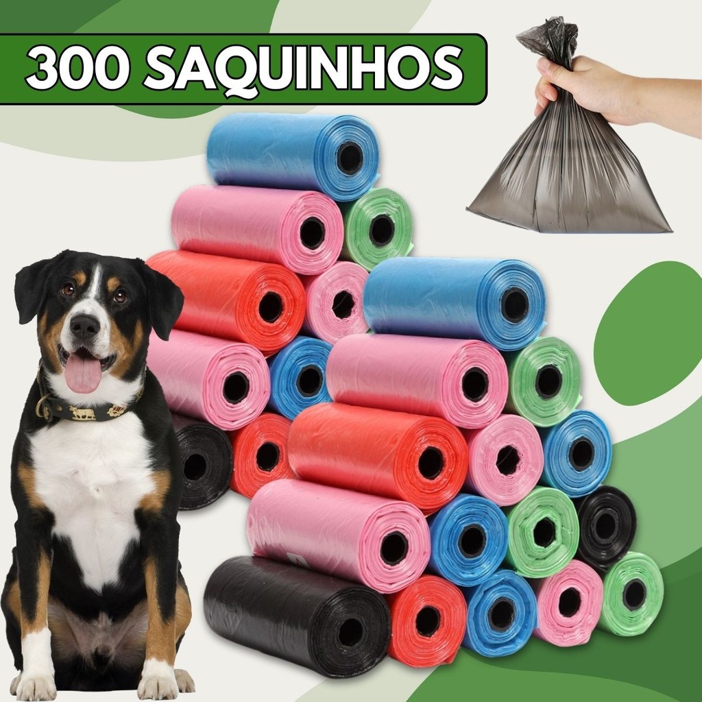 Kit 20 Refil Rolinho Cata Caca Biodegradável 300 Saquinhos Saco P/ Pet