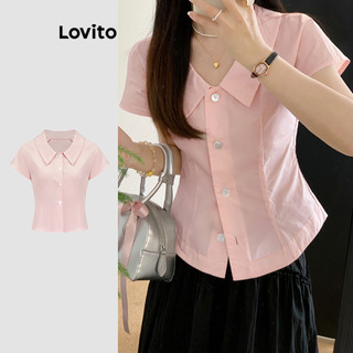 Lovito Blusa elegante lisa com botões na frente para mulheres L109MD788 em Oferta na Shopee