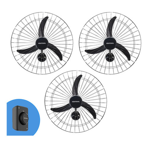 Kit 3 Ventiladores De Parede 200w 60cm Com 3 Pás Bivolt Potente P/ Igreja Academia Lojas - Ventisol em Oferta na Shopee