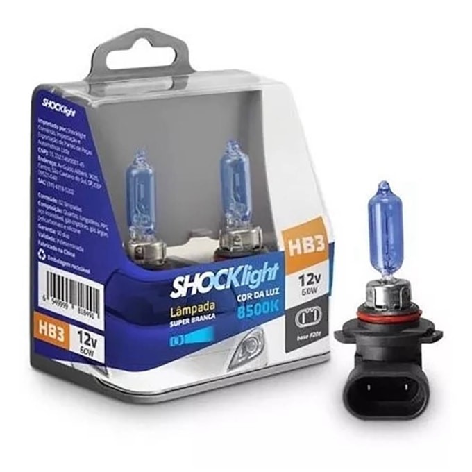 LÂMPADA SUPER BRANCA SHOCK LIGHT (PAR)HB3 12V 60W P20D 8500K em Oferta na Shopee