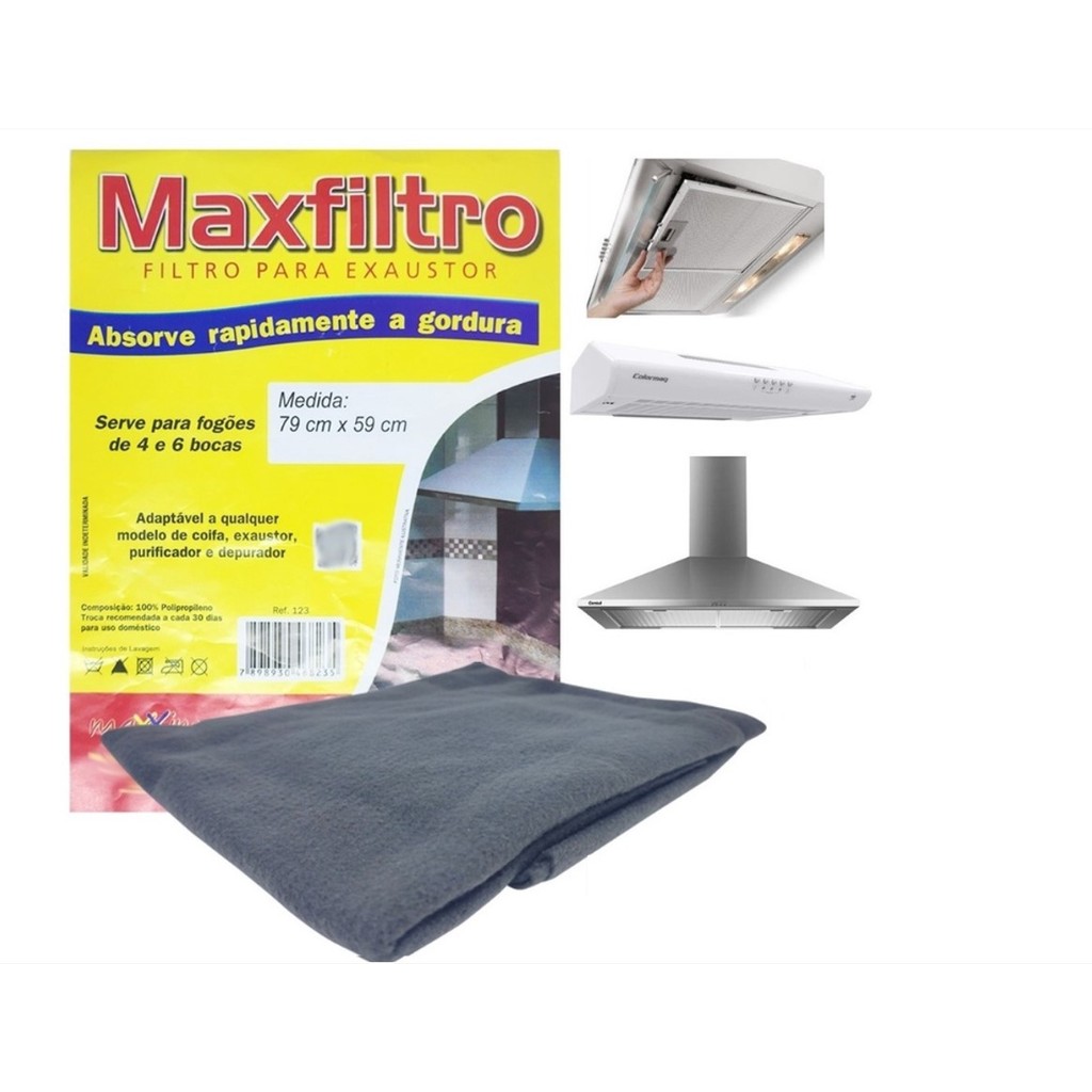 Imagem Filtro Com 1,2 ou 4 Unidades para Exaustor, Depurador ou Coifa/Manta Tamanho Universal