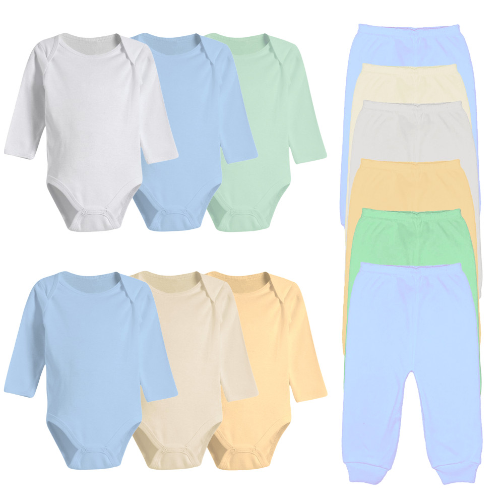 Kit Roupa De Bebe 12 Peças Body Manga Longa E Mijão Algodão