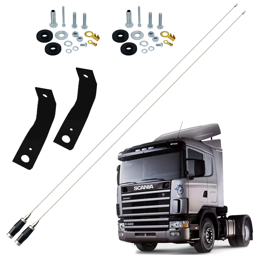 2 Antena Px Mini Maria Mole Inox 1,40m Parafusos Anti Furto Scania