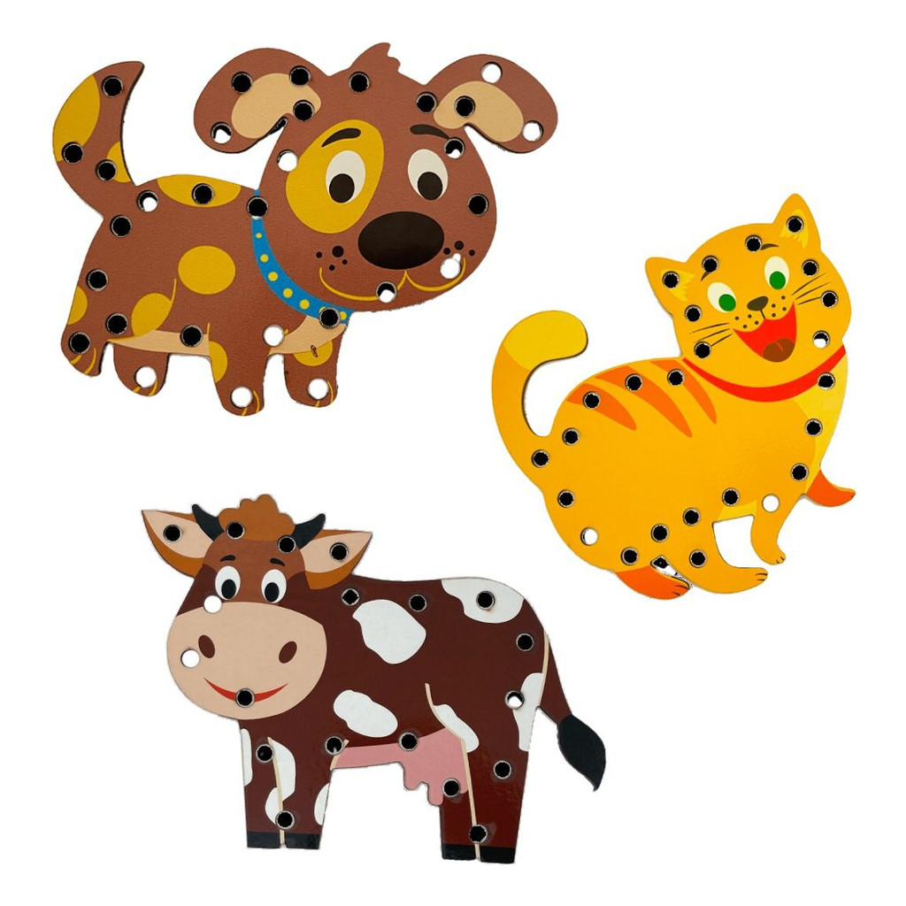Alinhavo Unidade Bicho Animal Brinquedo Educativo Mdf E Cordão