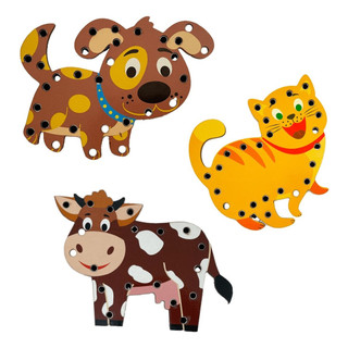 Alinhavo Unidade Bicho Animal Brinquedo Educativo Mdf E Cordão