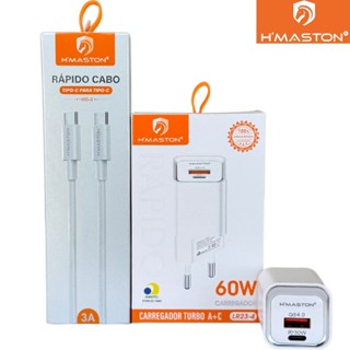 Carregador Turbo Tipo-C 60W Porta Dupla + Cabo 1,5 Metros Tipo-C H'Maston LR23-4 Original em Oferta na Shopee