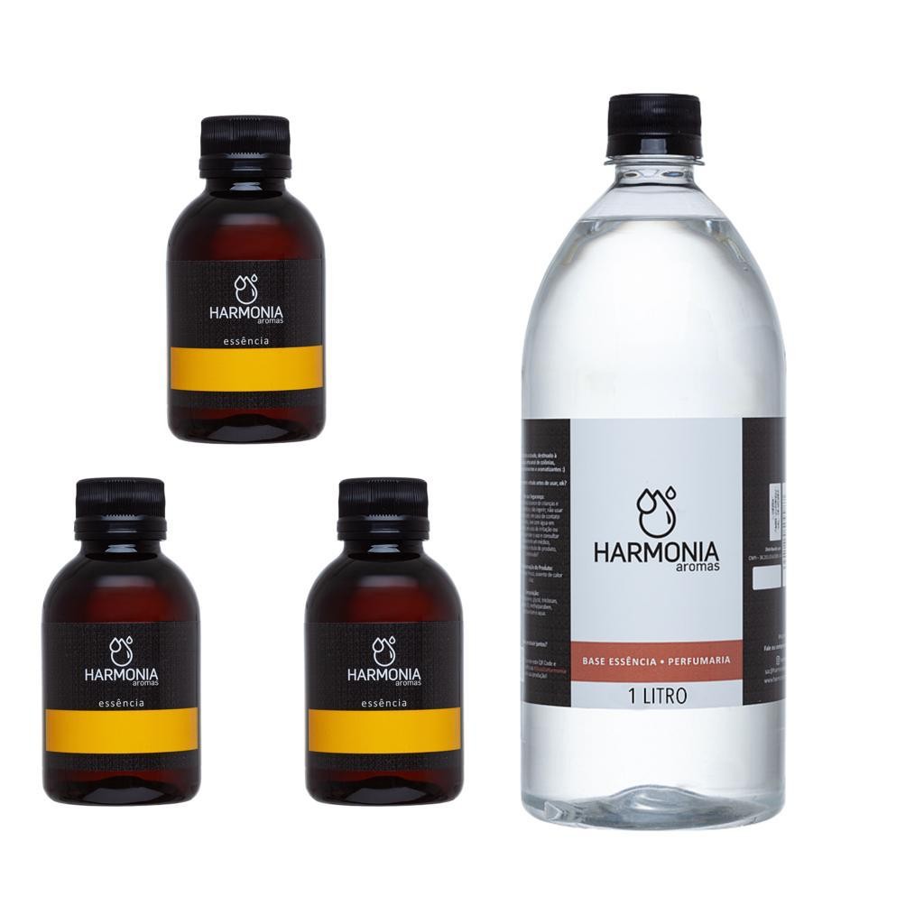 Kit Perfume Árabe 3 Essências 100ml + Base Para Perfume 1 Litro Alta Fixação Perfumaria