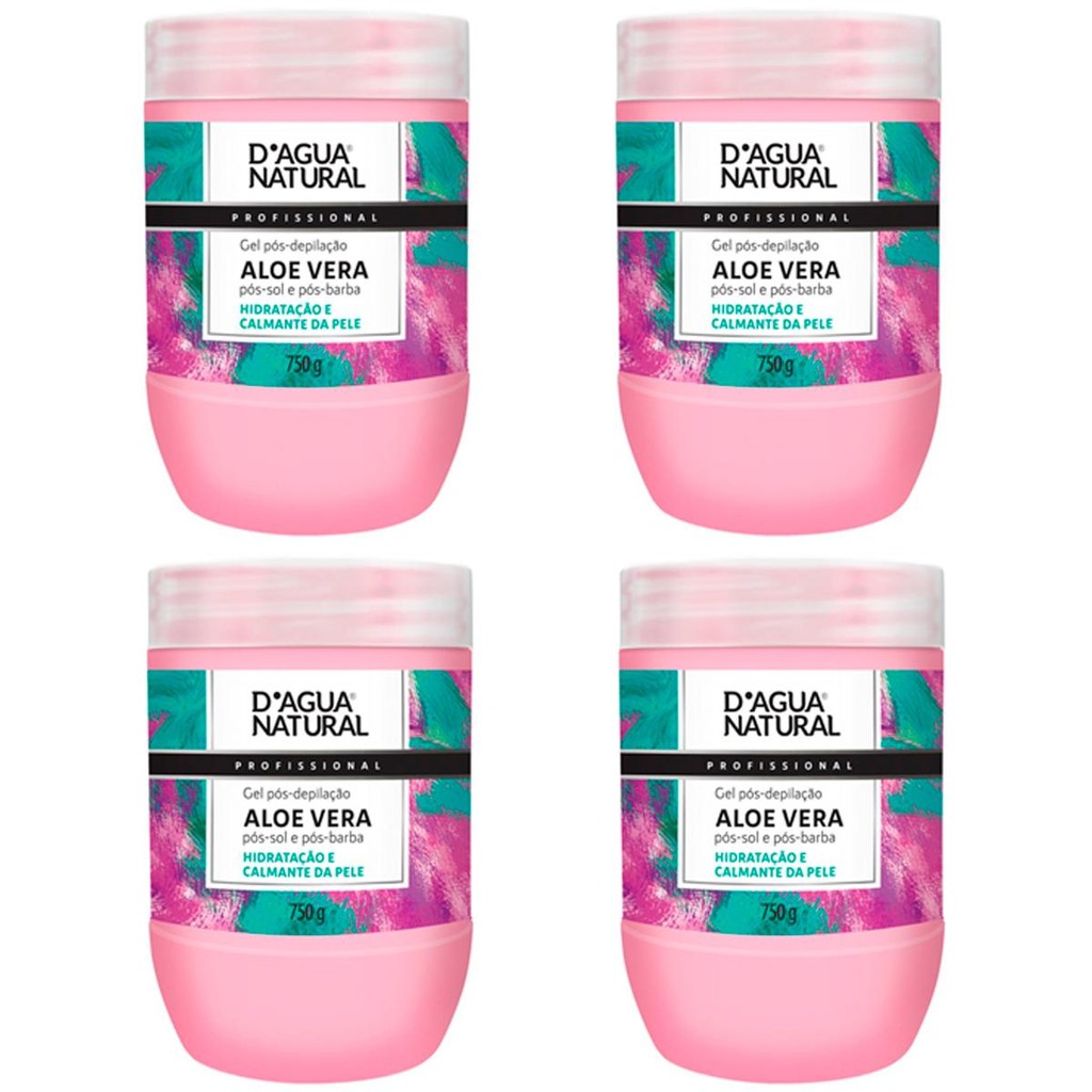 Imagem Kit 4 Unidades Gel Pós-Depilação Dagua Natural Aloe Vera Pós-Sol e Pós-Barba 750g