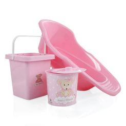Kit Banheira Bebê com Balde e Lixeira – Estampa Ursinho