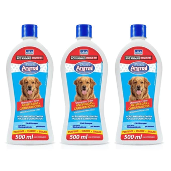 Kit com 3 Shampoo Doctor Animal Antipulgas E Carrapaticida para Cachorro 500ml