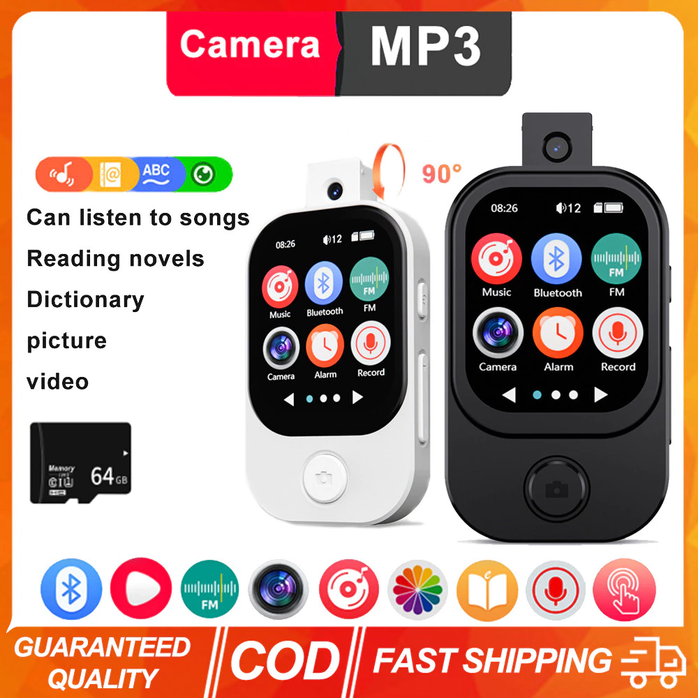 MP3 Player Bluetooth 5.4 Tela 1.8 Polegadas Portátil Com Câmera Leitor De Música Suporte TF Rádio FM