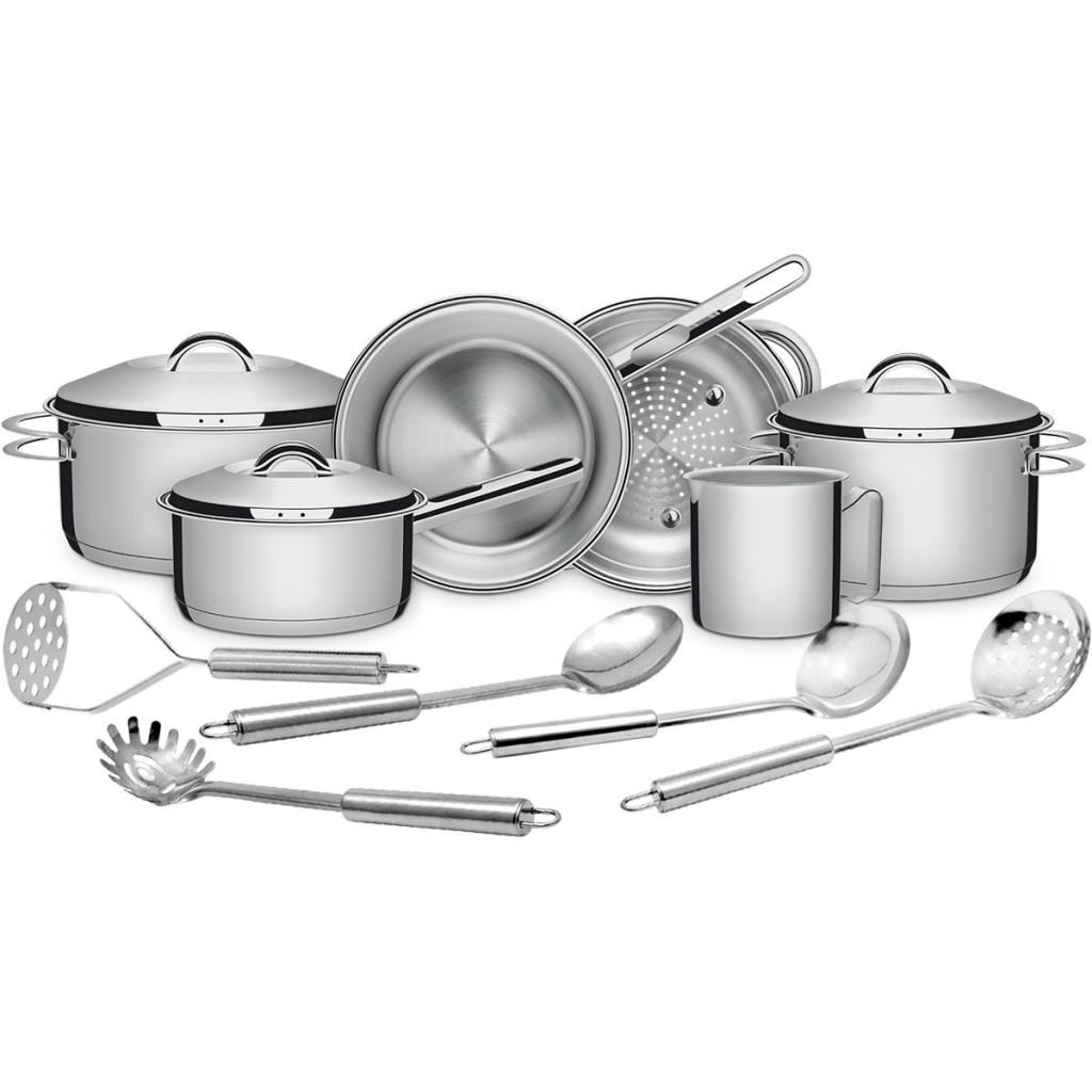 Jogo de Panelas em Aço Inox Tramontina Solar com Indução e Utensílios em Inox 11pçs - Home & Living