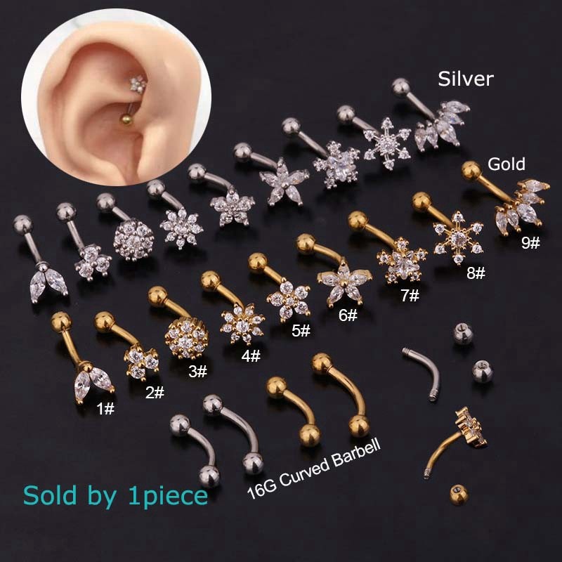 FEELING 316L1Pedaço Flor Snowfake Brinco Tragus Helix Piercing Sobrancelha Anel Curvo Chell Piercings 16G Aço Inoxidável em Oferta na Shopee
