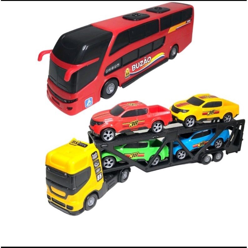 KIT 2 BRINQUEDOS SENDO 1 Ônibus Buzão+1 CAMINHAO CEGONHA Brinquedo 25 Cm - Onibus Carro Divertido - Bs Toys.