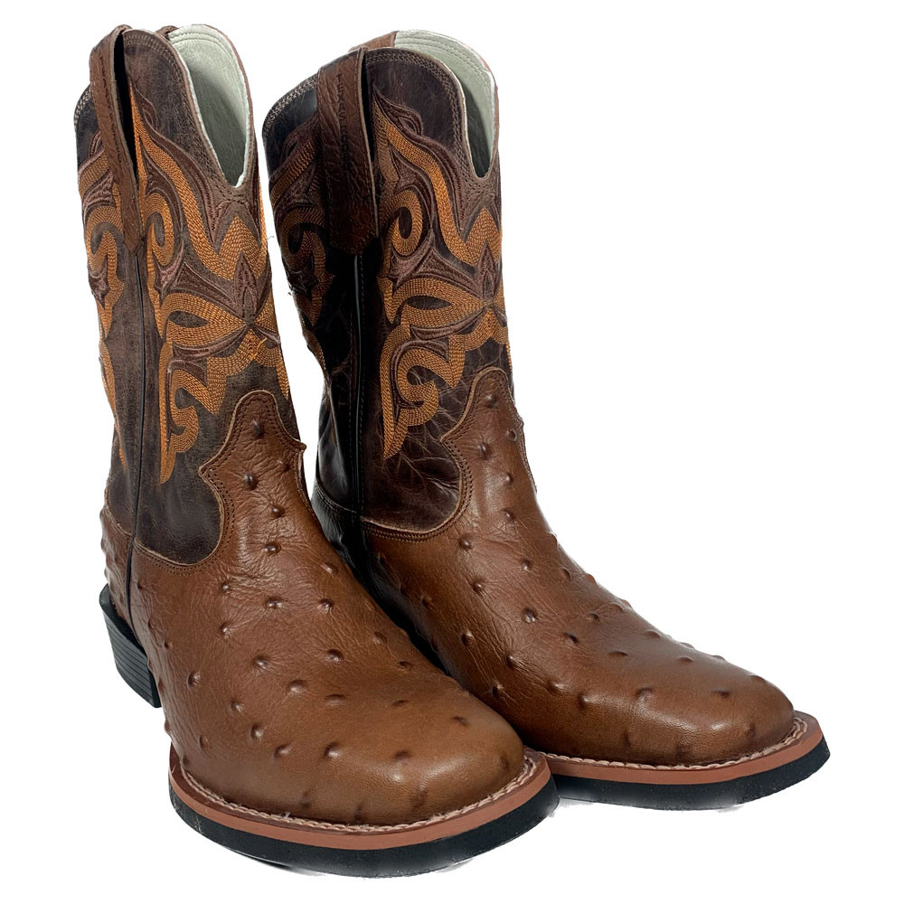 Bota Couro Avestruz Bovino Masculina Tabaco Texas Rodeo