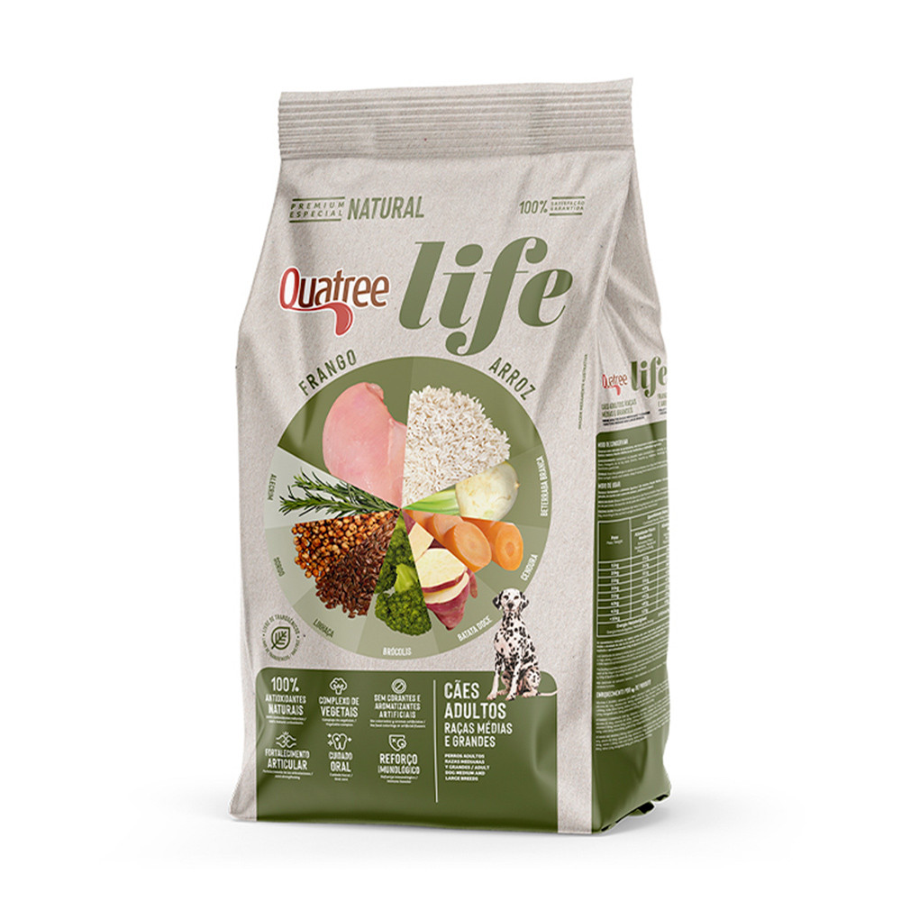 Ração Quatree Life Cães Adultos Raças Médias e Grande Frango e Arroz 15kg - Pets