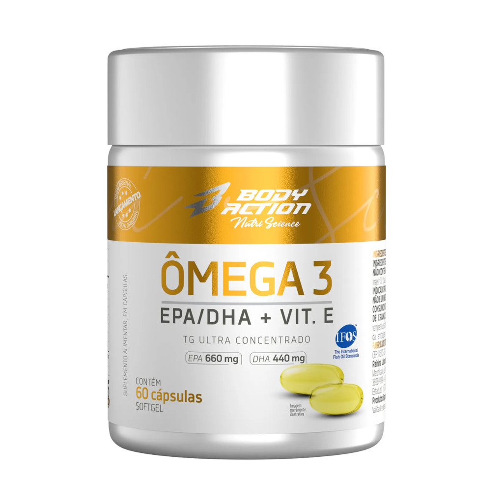 Ômega 3 TG Ultra Concentrado Óleo de Peixe Epa Dha Vitamina E Selo IFOS 60 Cápsulas Softgel BodyAction