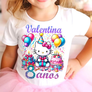 Linda camiseta aniversário hello kitty personalizada com o nome, blusa helo kit personalizados familia