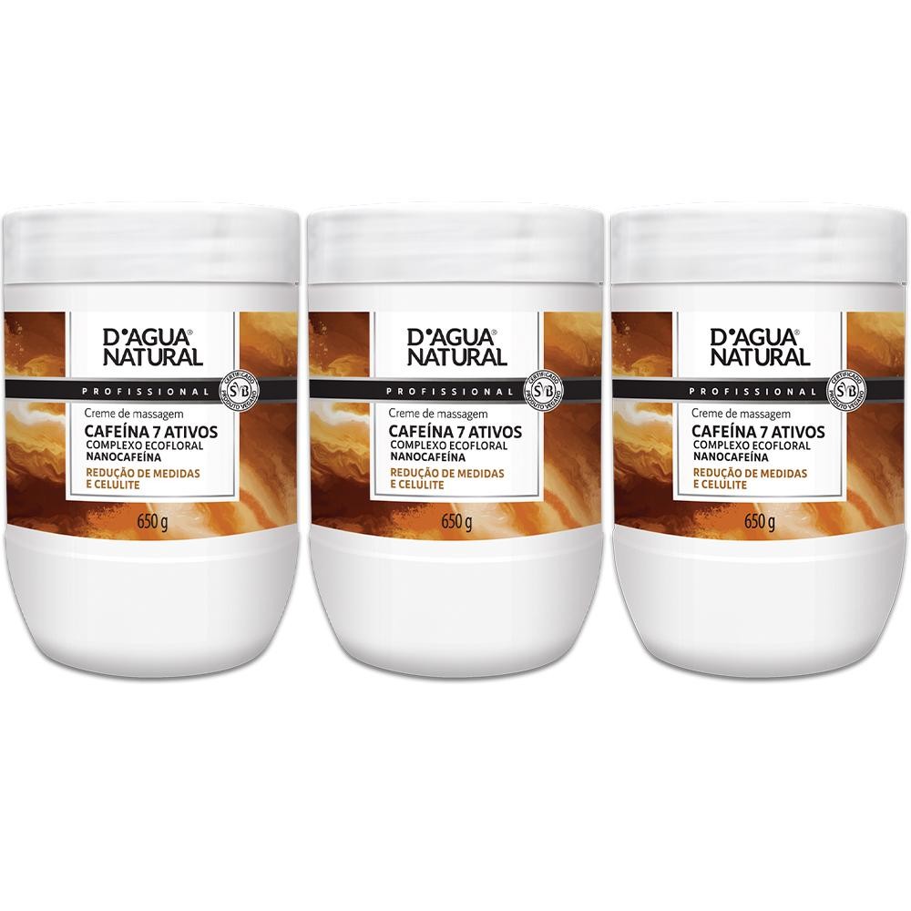 Kit 3 Potes Creme De Massagem Corporal Dagua Natural Cafeína 7 Ativos 650g Reduz Medidas e Celulite