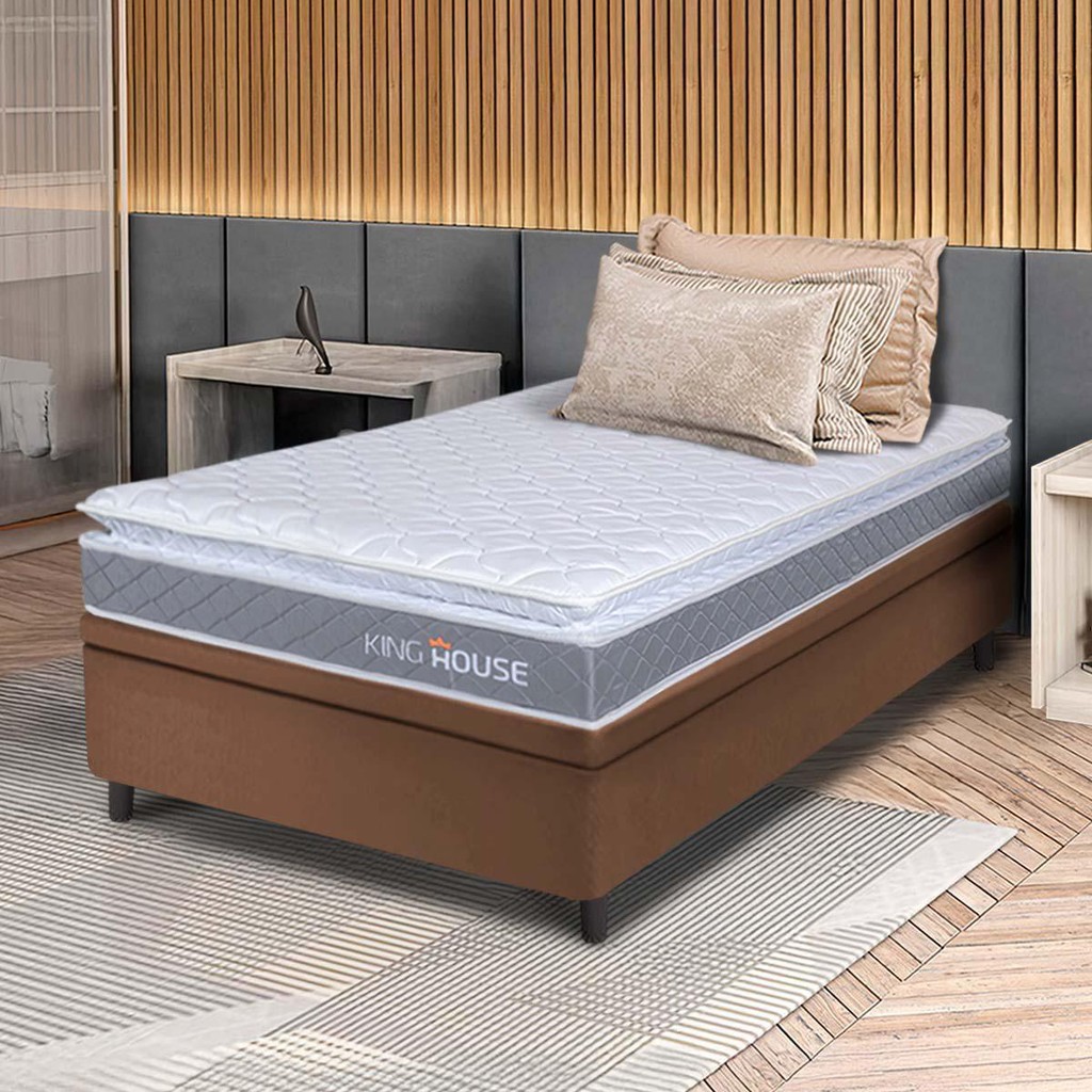 Conjunto Box Baú Marrom Durban Cinza Espuma D28 Solteiro 88x188x64 - King House em Oferta na Shopee