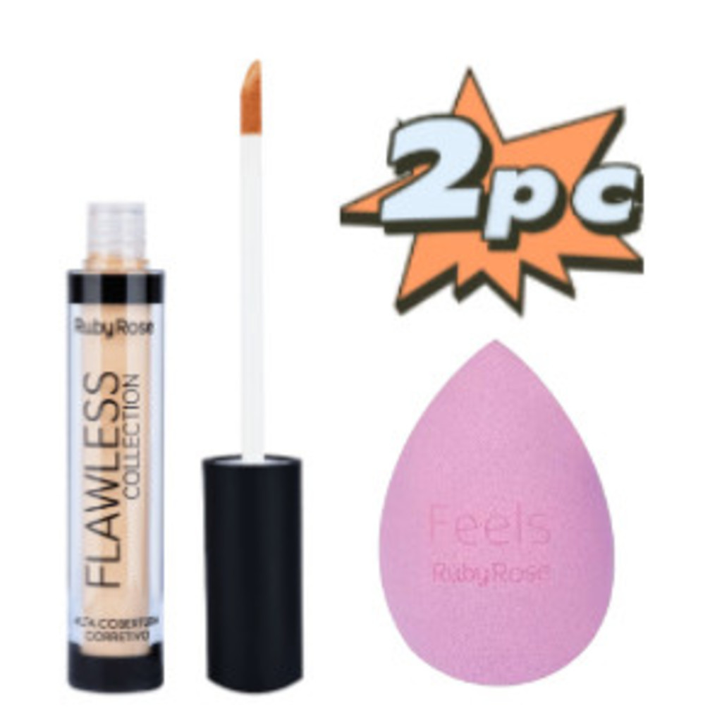 Kit2 Corretivo Flawless Naked Ruby Rose Hb-8080 + Esponja Facial Feesl Para Corretivo Promoção