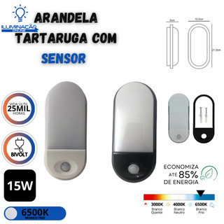 Arandela Luminaria Tartaruga Sensor Presenca Led Parede 15W Bivolt