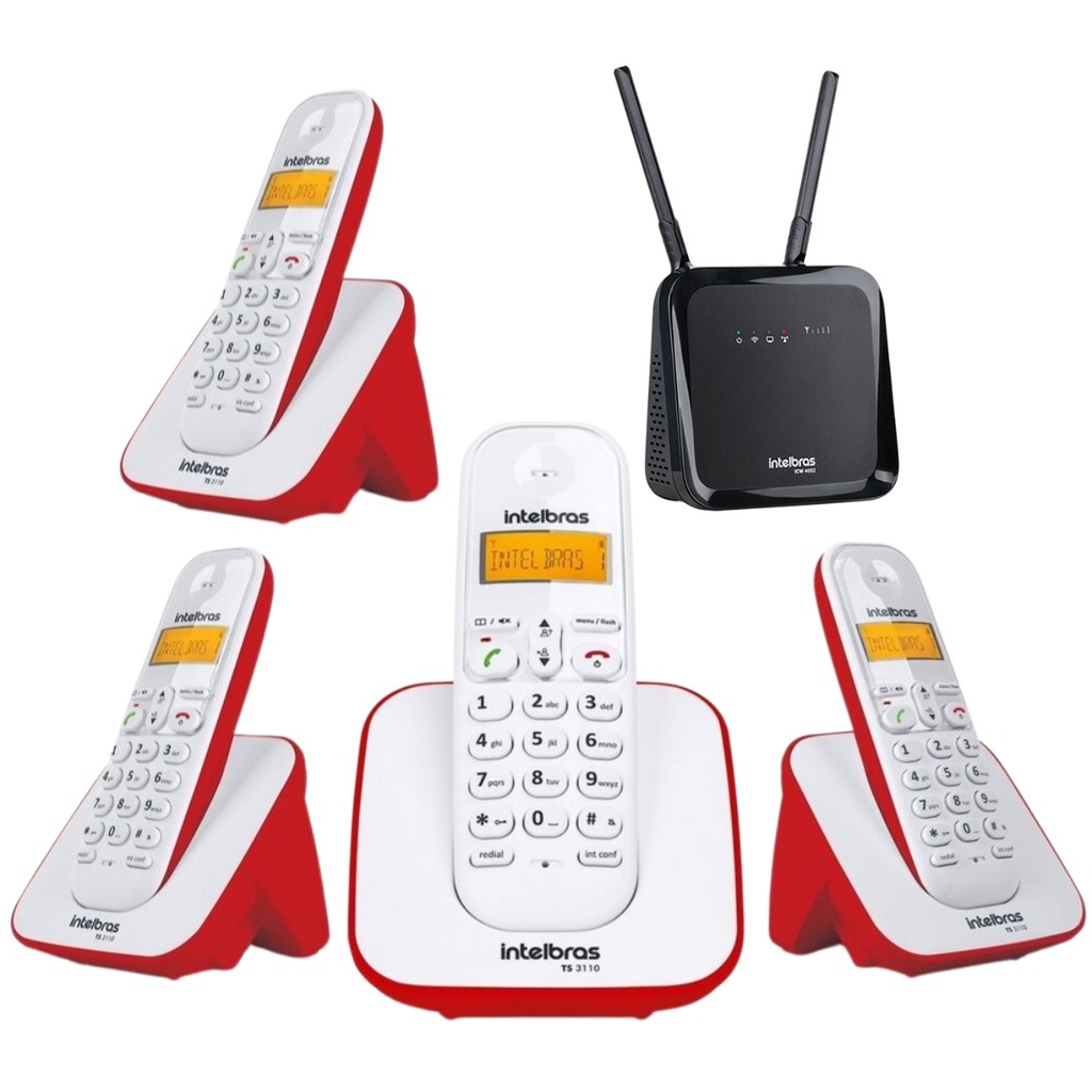 Kit Aparelho Telefone Bina 3 Ramal Entrada Chip Celular 4G
