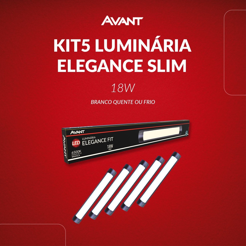 kit 5 Luminaria Led Elegance Fit 18w 3000k ou 6500K 110v/220v Preto Avant - Home & Living
