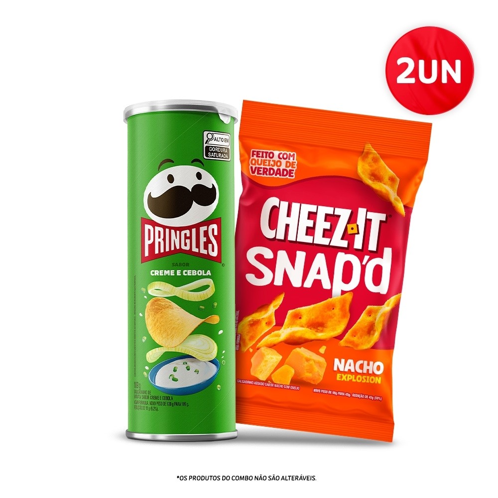 Combo Salgadinho Batata Frita Pringles® Creme E Cebola 109G E Cheez-It® Snap'D Nacho Explosion 45G em Oferta na Shopee